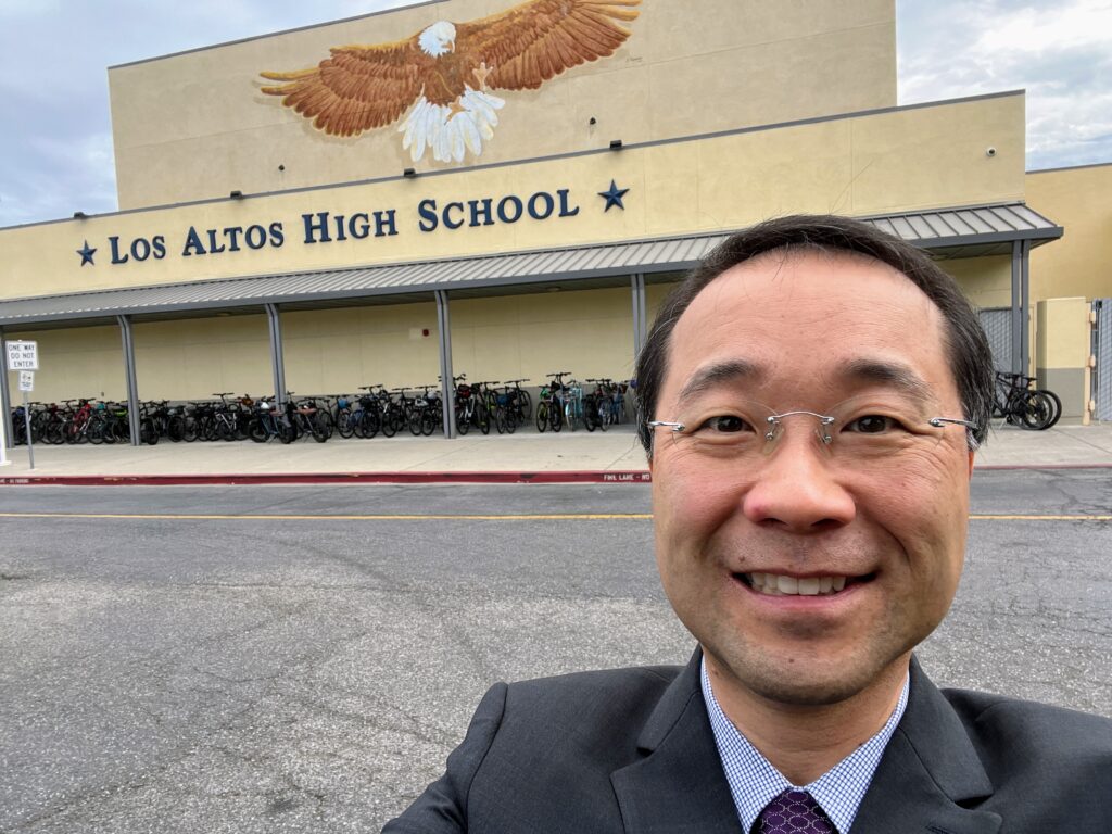 Jimmy in front of Los Altos High School